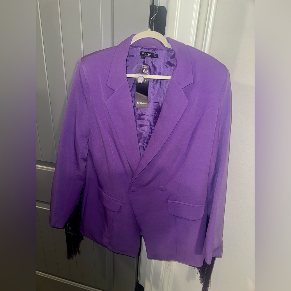 NASTY GAL FRINGE PURPLE BLAZER